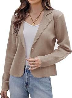 GRACE KARIN Women Sweater Blazer Casual Work Cropped Cardigan Lightweight Button Front Short Knit Blazer Jacket S-XXL