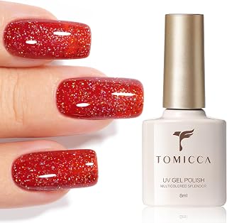 TOMICCA 8ml Glitter Red Gel Nail Polish – Soak Off UV/LED Gel Nail Varnish, Rich Pigment with Sparkle Shimmer, Long Lasting for Holiday Looks, Salon & Home DIY