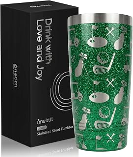 Onebttl Golf Gifts for Men Women, Unique 20oz Tumbler for Golf Lovers, Gift Package Included - Glitter Green