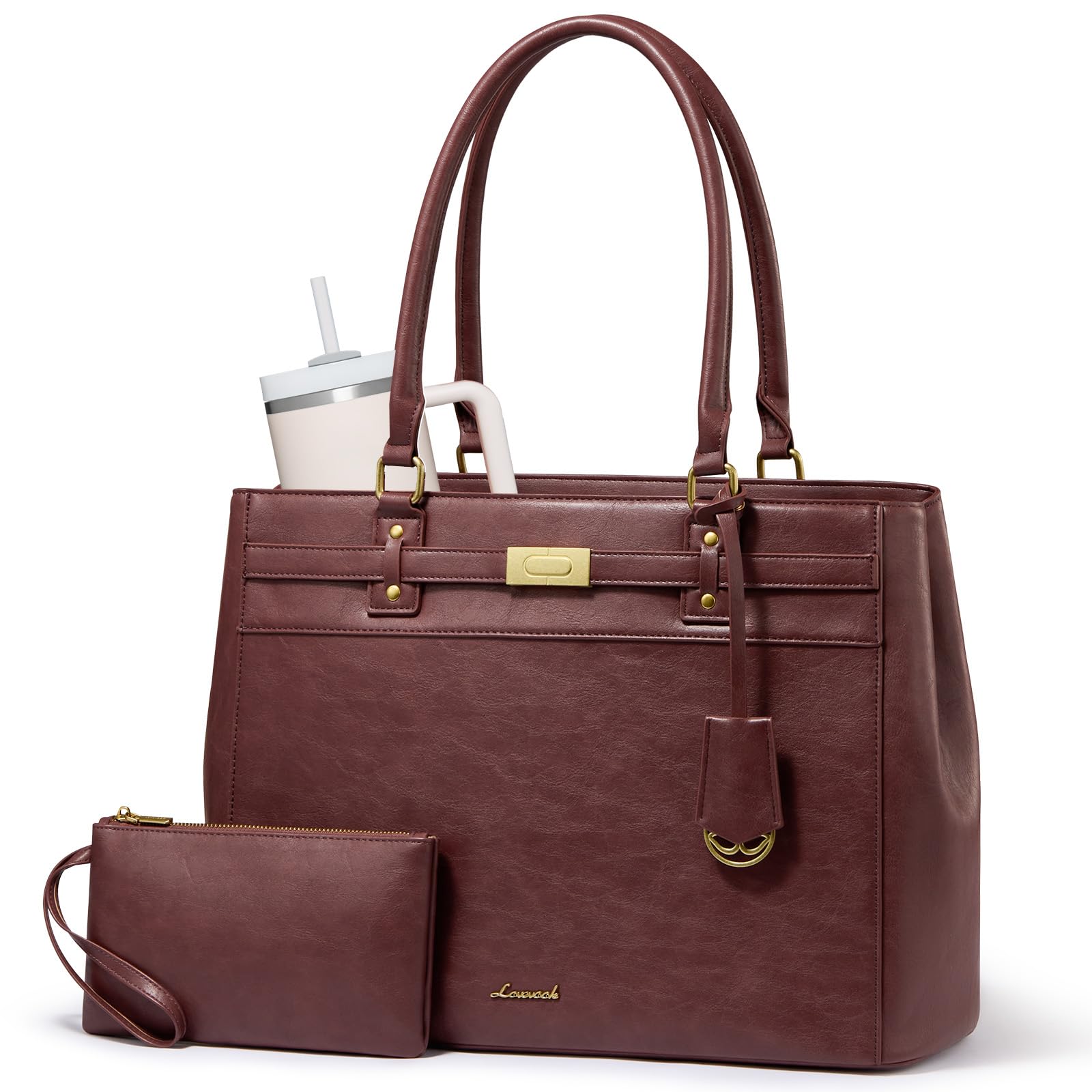 LOVEVOOK Laptop Tote Bag for Women, 15.6 Inch Waterproof Leather Work Computer B
