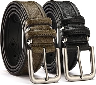 Mens Business Casual Leather Belt with Adjustable Buckle