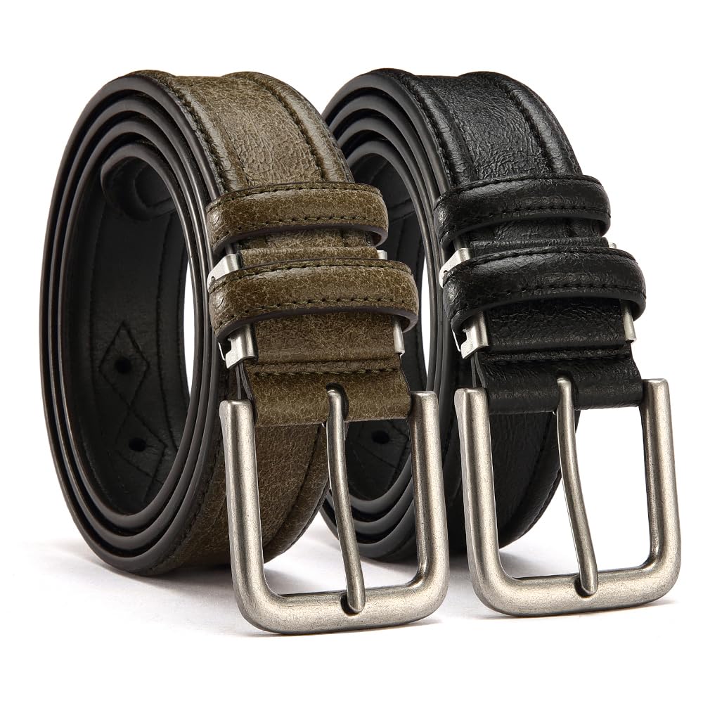 Mens Business Casual Leather Belt with Adjustable Buckle
