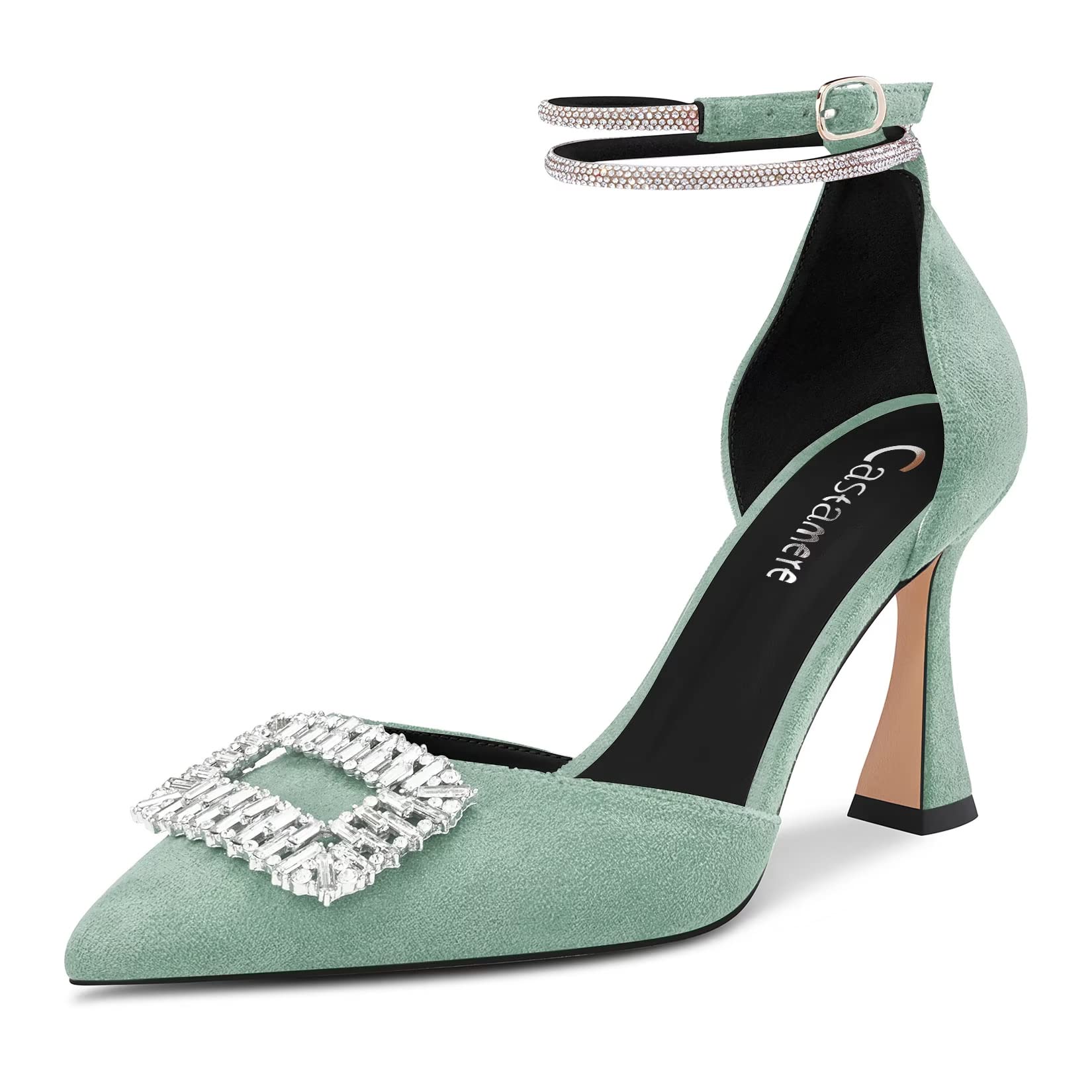 Castamere Women's High Block Chunky Heel Strappy Ankle Strap Diamond Crystal Poi