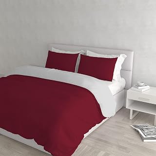 Duvet Cover Set, 100% Natural Cotton, Made in Italy, Duvet Cover Set, 250 x 200 cm with Double Flap and Pillow Cases, Double, Burgundy / Light Grey