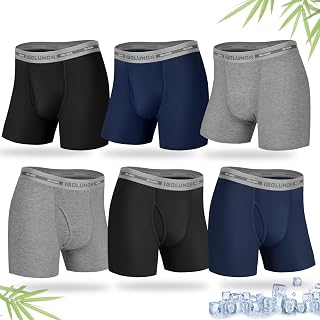 IGOLUMON Mens Bamboo Boxers Shorts 6 Multipack Breathable Underwear Briefs with Elastic Waist and 3D Pouch Comfortable Anti Chafing Cycling Shorts Mens Fit Underpants Hipsters