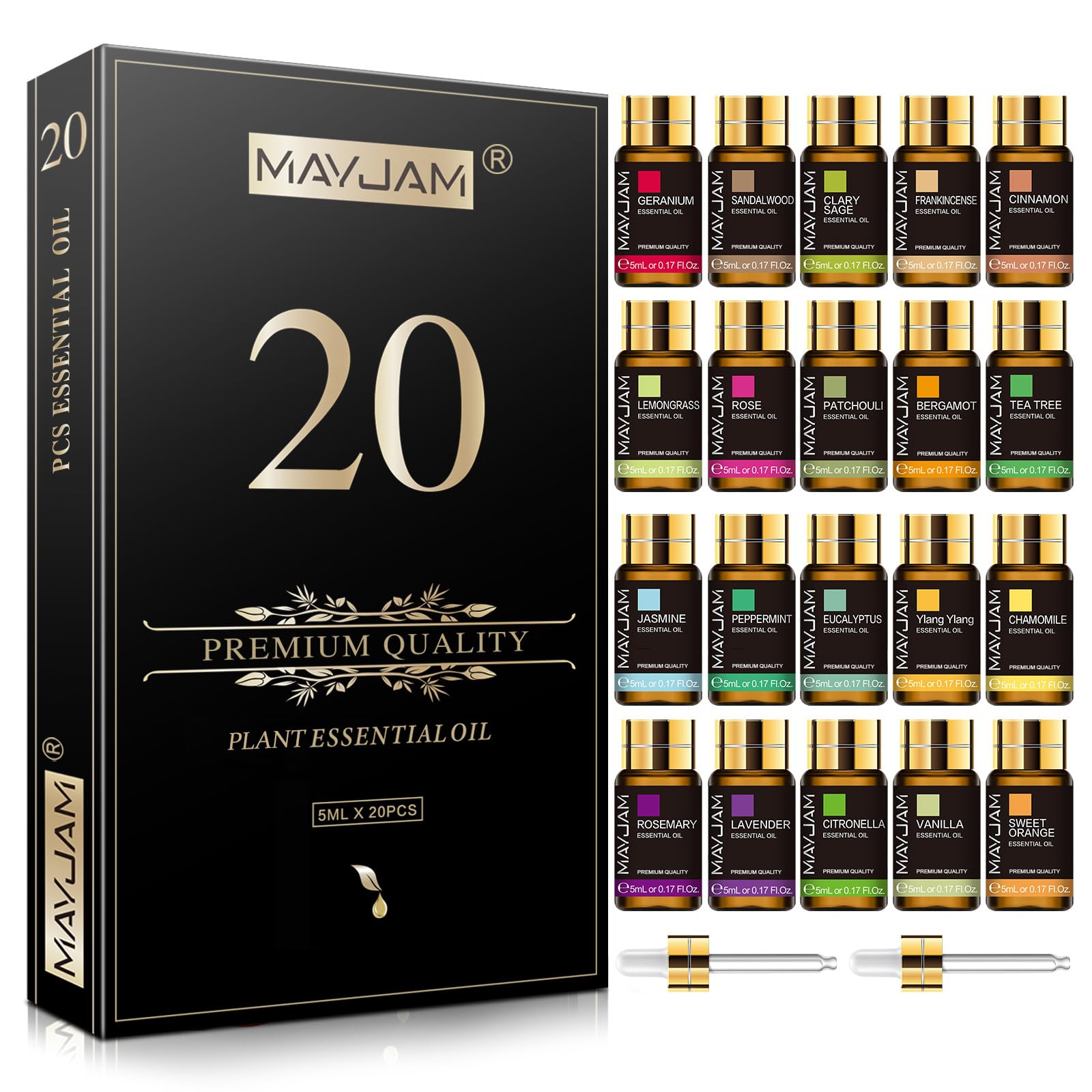 MAYJAM 20 Pcs Pure Essential Oil Gift Set | Essential Oils for Diffusers for Hom