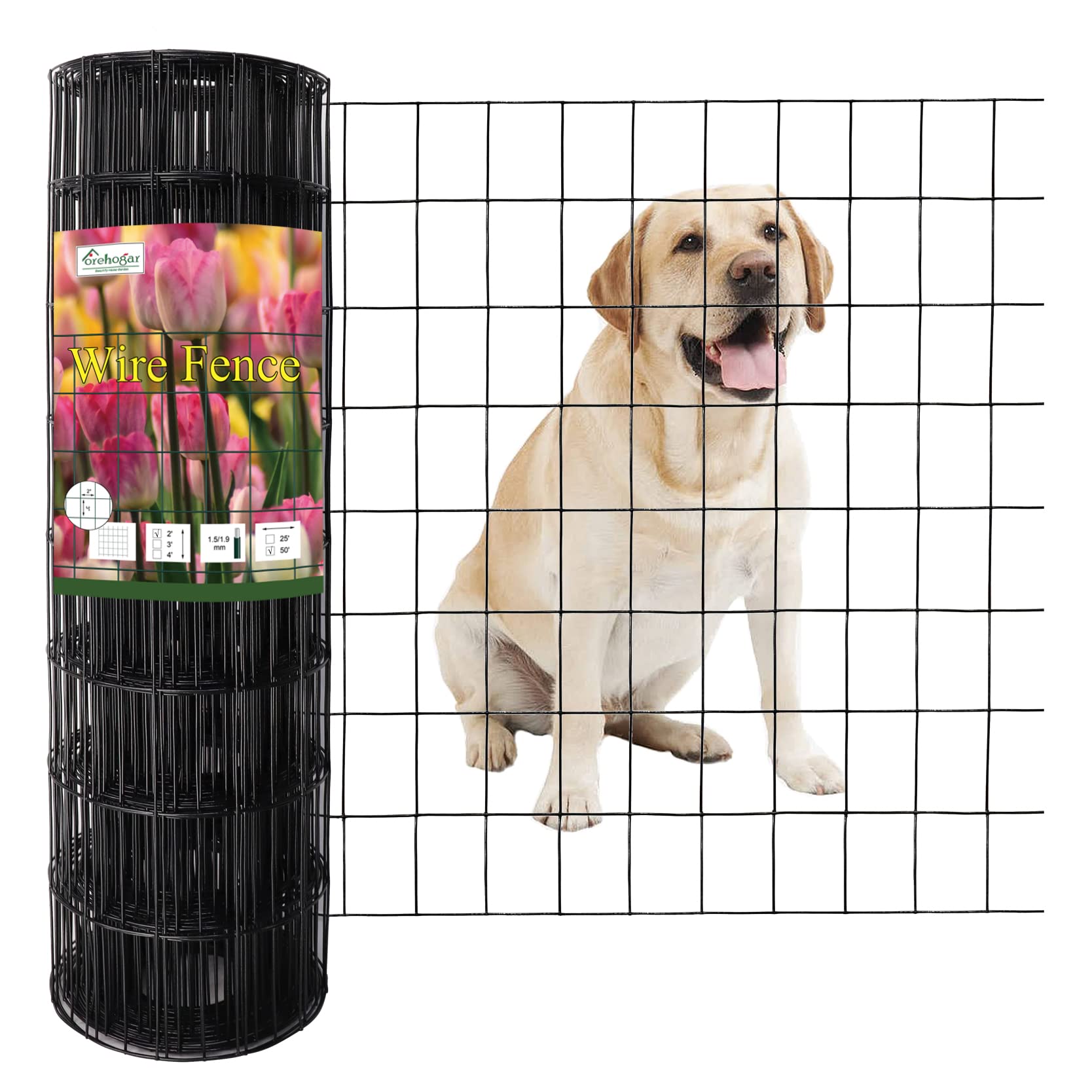 Black PVC Coated Welded Wire Fence 24" x 50' Roll, 2"x3" Mesh, 16 Gauge | Vinyl 