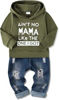 Baby Boys Outfits Clothes Sets Baby Boys' Clothing 1-5T Infant Letter Printed Sweatshirt Kid Fashion Boys Outfit Long Sleeve Hoodie Tops Ripped Jeans Clothes 2 Pcs