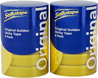 Sellotape Original Golden Clear Tape, 12 Pack, 24 mm x 50 m | Multi-Purpose Packaging Tape, Strong Hold with Smooth Application, Durable Sticky Seal for Home and Office Use