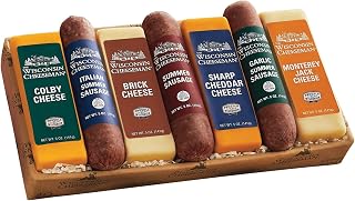 Wisconsin Cheeseman Meat & Cheese Combo Gift Basket Set | Italian, Original & Garlic Summer Sausages, Colby, Brick, Sharp Cheddar & Monterey, Charcuterie Boards Fathers Day