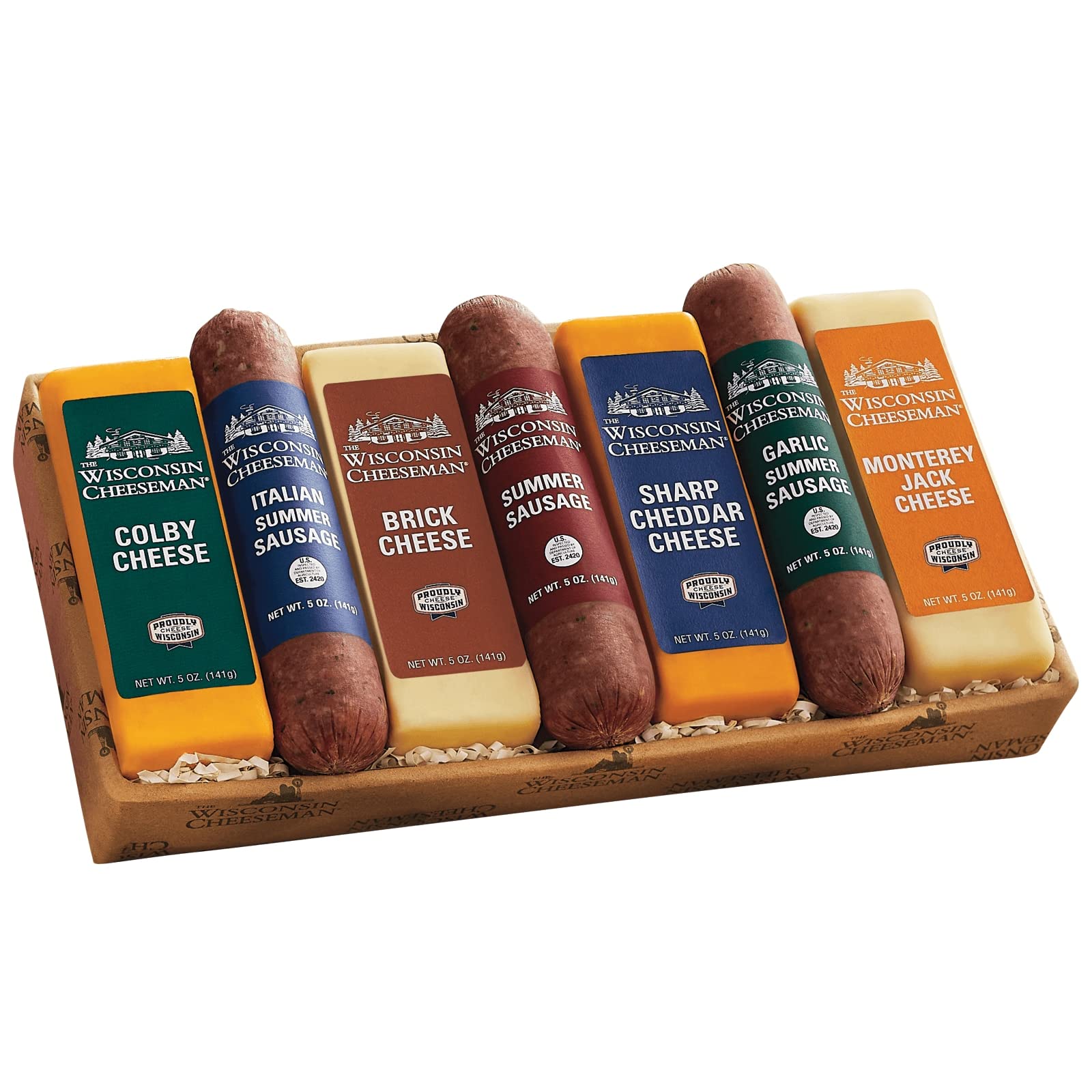 Wisconsin Cheeseman Meat & Cheese Combo Gift Basket Set | Italian, Original & Ga
