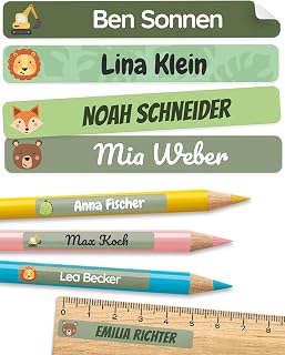 melu kids® Children's Name Stickers for School and Nursery (Pack of 75) - Personalised Name Stickers for Pens and All School Items - Waterproof in Dishwasher (Green)