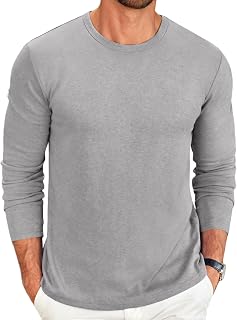 COOFANDY Mens Long Sleeve Crew Neck T Shirts Solid Color Casual Basic Soft Stretch T-Shirts
