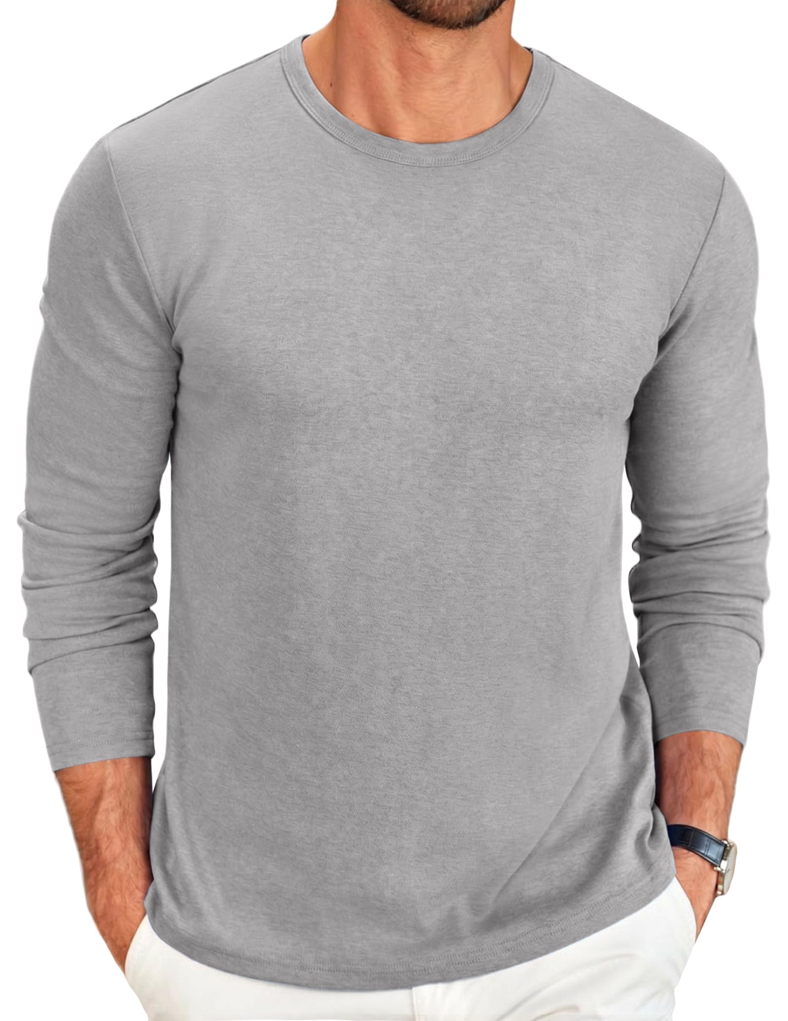 COOFANDY Mens Long Sleeve Crew Neck T Shirts Solid Color Casual Basic Soft Stret