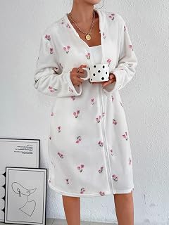 Ladies Long Sleeve Cozy Winter Home Dressing Gown with Pocket Warm Inspired Dressing Gown