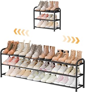 ENJOYBASICS Metal Shoe Racks, 3-Tier Expandable, 45-118 cm,Black | Perfect for Small Spaces,Adjustable & Versatile,Effortless Organization,Built to Last,For 6-18 Pairs,For Entryway and Closet