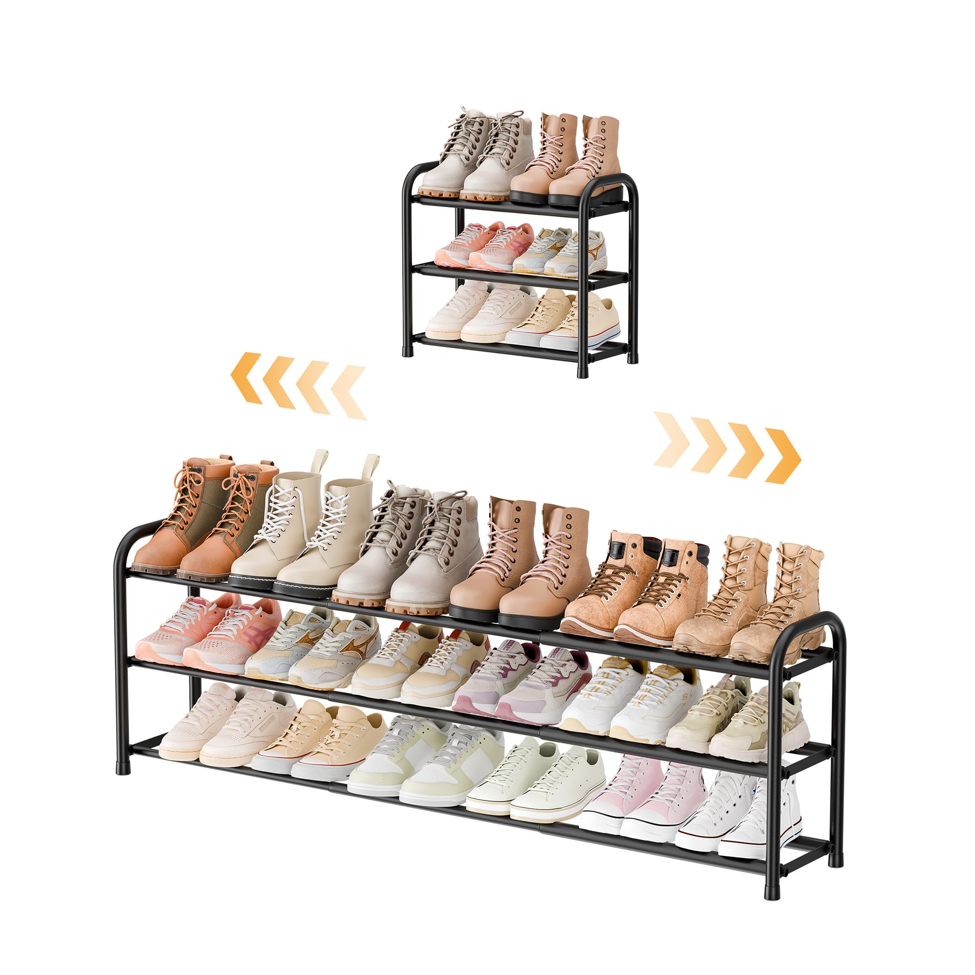 ENJOYBASICS Metal Shoe Racks, 3-Tier Expandable, 45-118 cm,Black | Perfect for S