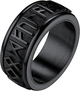 FaithHeart Viking Runes Spinner Ring, Man 316L Stainless Steel Rotating Anti-Stress Ring, Hip Hop Nordic Religious Protection Jewellery