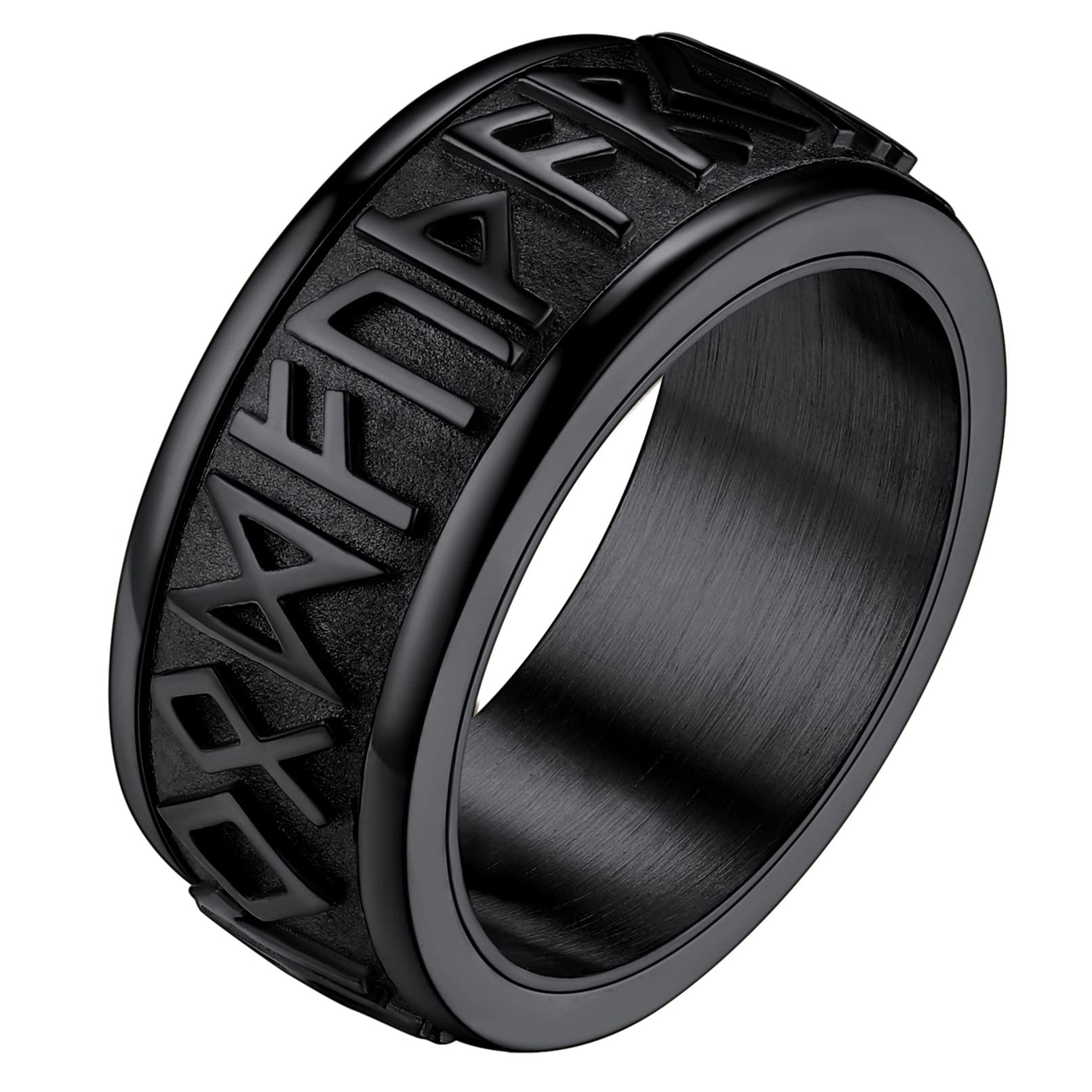 FaithHeart Viking Runes Spinner Ring, Man 316L Stainless Steel Rotating Anti-Str