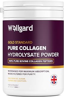Collagen Powder, Bovine Collagen Peptides Powder by Wellgard - High Levels of The 8 Essential Amino Acids, Collagen Supplements for Women & Men, Halal Collagen, Made in UK