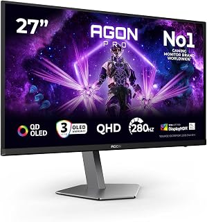 AOC Agon PRO AG276QZD2AM - 27 inch QHD OLED monitor, 280 Hz, 0.03 ms GtG, FreeSync Premium Pro, G-Sync comp., HDR400 (2560x1440, 2x HDMI 2.1, DisplayPort, USB Hub) black