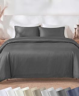 California Design Den 3-Pc King Size Duvet Cover Set, 400 Thread Count 100% Cotton Sateen, Soft Luxury Sateen Weave Comforter Cover and Two Pillow Shams, Button Closure & Corner Ties (Grey, King)