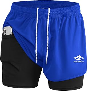 Men's Running Shorts 2 in 1 Shorts Gym Athletic Shorts Outdoor Marathon Workout Training Shorts with Built-in Pockets