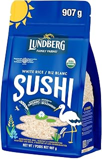 Lundberg Organic Sushi Rice - Regenerative Organic Certified Short Grain Japanese-Style White Sticky Rice, Gluten Free, Resealable 907g Bag