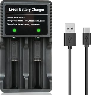 USB-C FAST 18650 Battery Charger - PFSN Universal 10w Fast Charging Lithium Charger Best for 3.7V Li-ion 18650 21700 26650 18500 18350 17670 17500 16340(RCR123) 14500 Rechargeable Batteries
