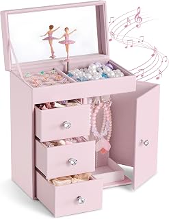 Lolalet Music Jewelry Box for Girls, Age 3-12 Years Old Kids -Ballerina | Pink Musical Organizer with Spinning Cute Doll Toy for Room Decor, Christmas Birthdays Gifts for Little Child Toddler Present