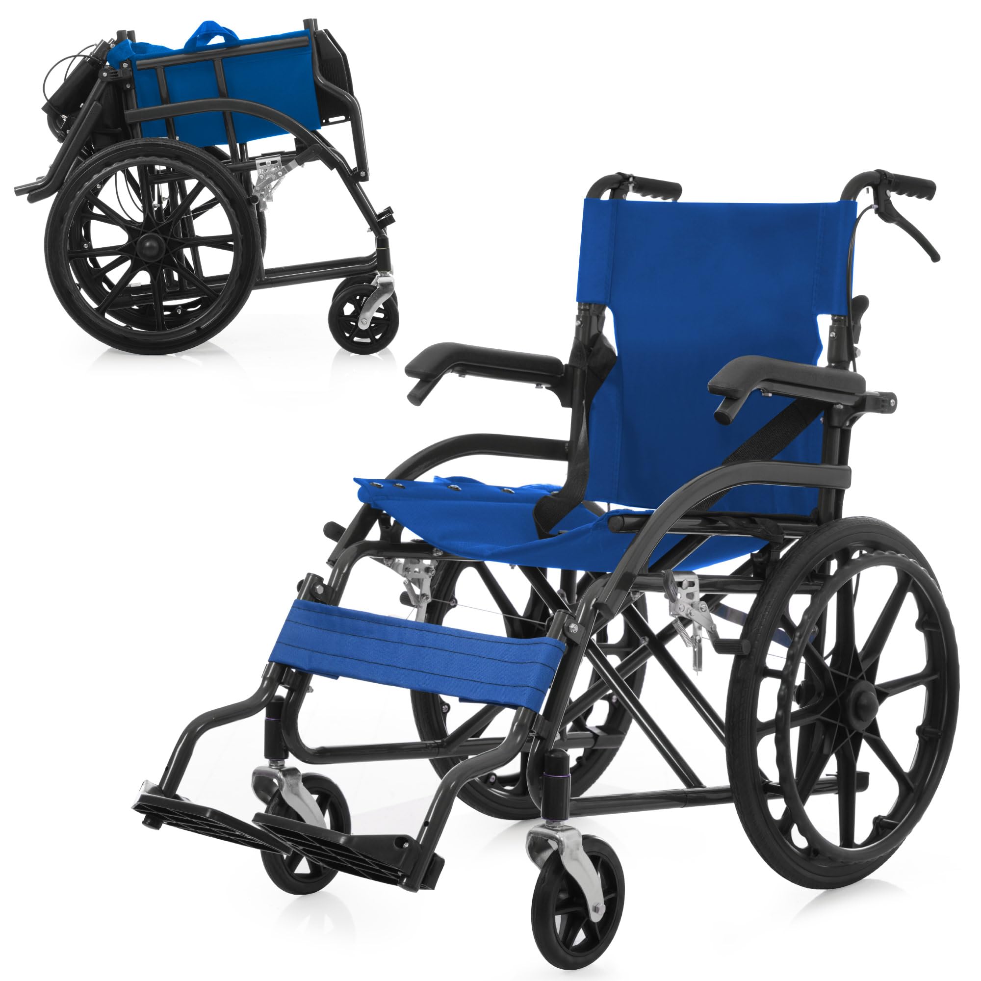OSJ Wheelchair, Foldable, Self-propelled, Freestanding, Puncture Free Tire, Fold