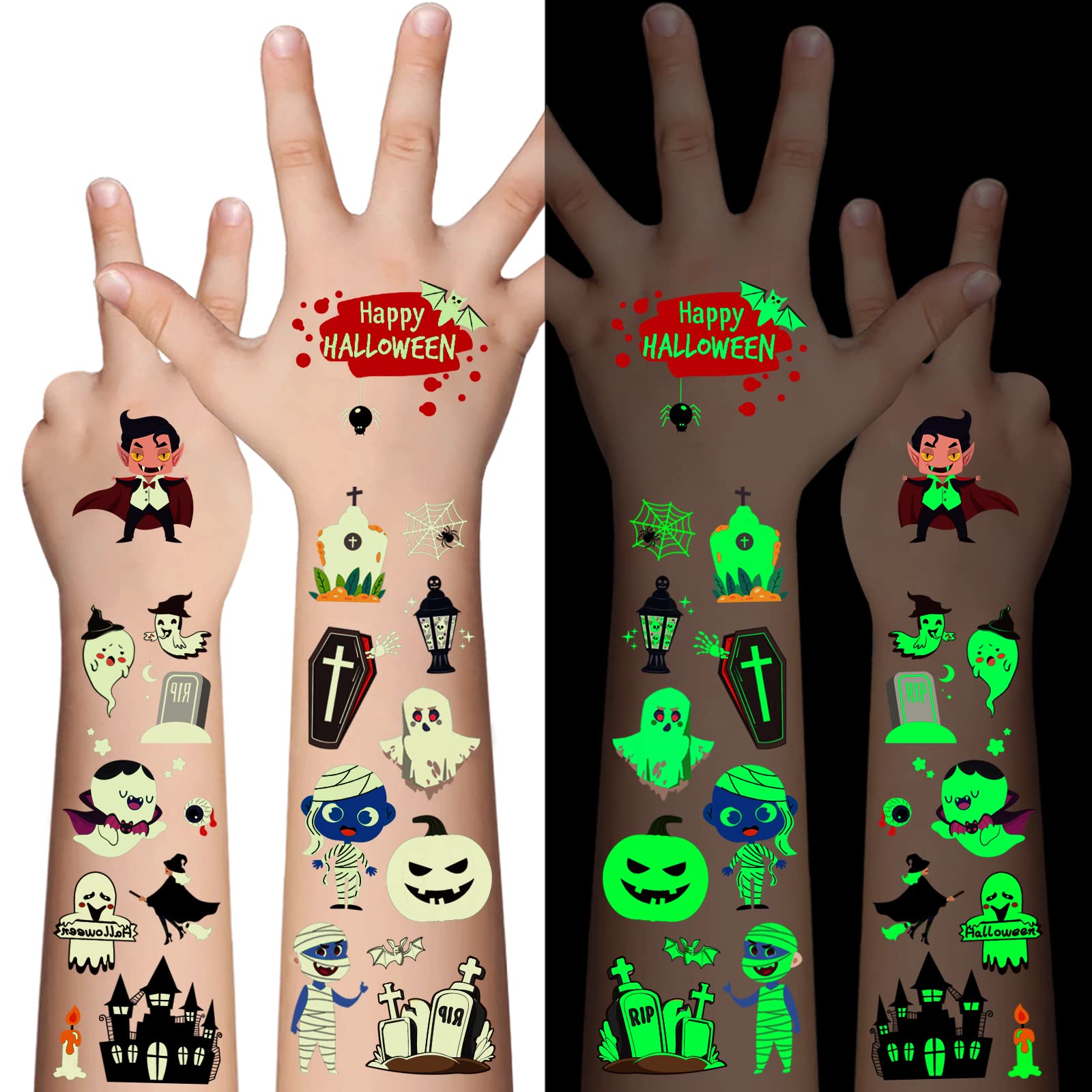 Awinmay Luminous Halloween Temporary Tattoos for Kids - 360 Pieces Halloween Glo