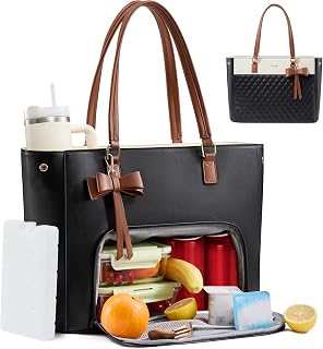 LOVEVOOK Borsa tote da lavoro con scomparto per il pranzo, borsa tote 3 in 1 per laptop da donna con supporto gigante per bicchiere, per insegnanti, infermiere, viaggi, ufficio, tutti i giorni