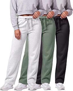 3 Pack Women's Fleece Sweatpants Open Bottom Lounge Sweats Workout Pockets