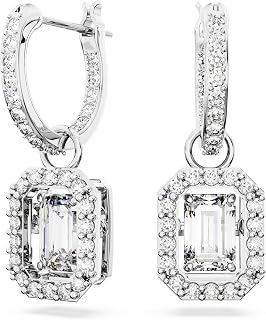 Swarovski Una Drop Earrings, Octagon Shaped, Violet and Clear Crystals in a Rhodium Plated Setting, from the Una Collection