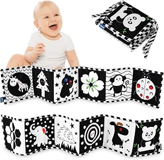 Vicloon Baby Black and White High Contrast Cloth Book - Foldable Touch and Feel Crinkle Fabric for Early Learning