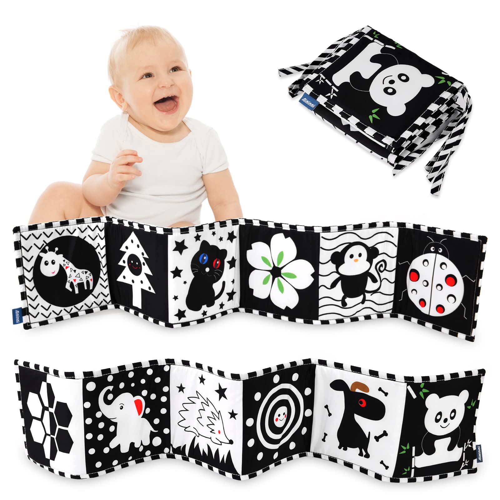 Vicloon Baby Black and White High Contrast Cloth Book - Foldable Touch and Feel 