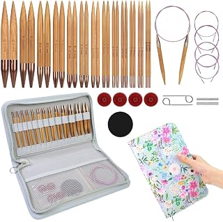 Yarniss Bamboo Circular Knitting Needle with Flexible Cable 3.0mm~10.0mm | 13 Pairs Interchangeable Knitting Needles with Case, 4-Inch Round Knitting Needle US Size 2.5~15