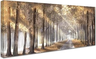 HALFLEMART Wooden Framed Large Canvas Wall Art Poster Sunny Forest Tree Painting on Canvas Prints Brown Woods Nature Landscape Pictures for Living Room Bedroom Restaurant Wall Decoration 50x120cm