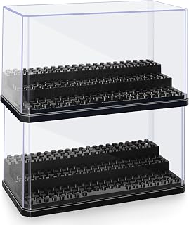 AELS 2 Pack 3-Level Acrylic Display Case, 7x3.5x4 Inch Dustproof Showcase for Collection Bricks Blocks Models Minifigures Building, Clear, Removable,Black