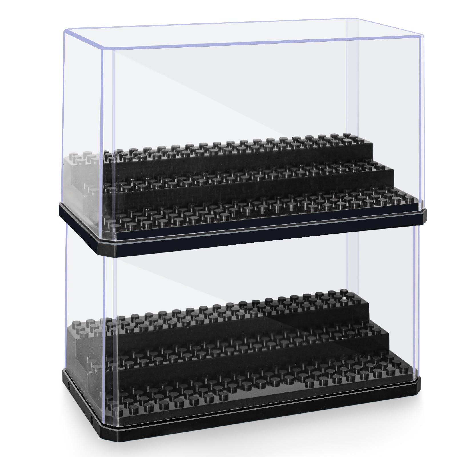 AELS 2 Pack 3-Level Acrylic Display Case, 7x3.5x4 Inch Dustproof Showcase for Co