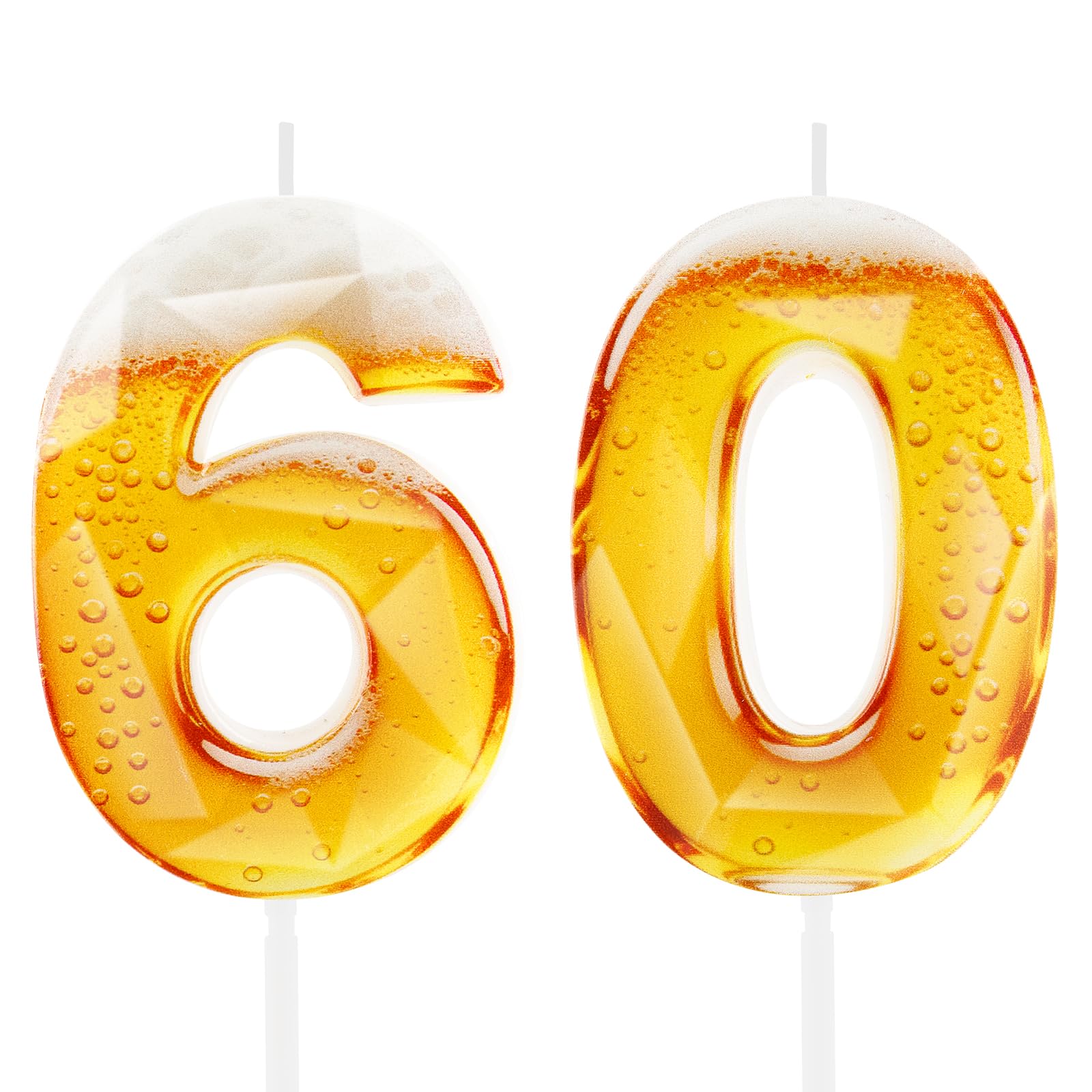 Beer Glasses 60th Birthday Candles for Cake, Wine Glasses Design Printing Number
