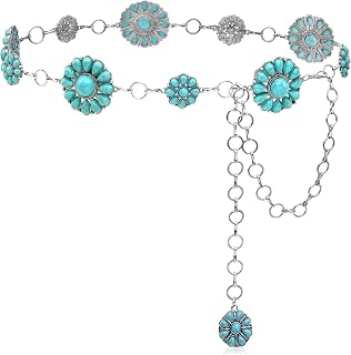 Turquoise Chain Belt for Women, Western Cowgirl Concho Belt