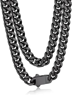 Bandmax Collana Uomo a Catena Cubana Sottile Robusta Grossa in Stile Hip Hop Larghezza 5/7/9/12MM Lunghezza 45-76CM in Acciaio Inox/Nero/Oro, Gioielli Uomo di Moda Accessori Unisex per Uomini Ragazzi