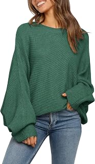 Fessceruna Women's Oversized Batwing Sleeve Knitted Winter Round Neck Ribbed Sweater