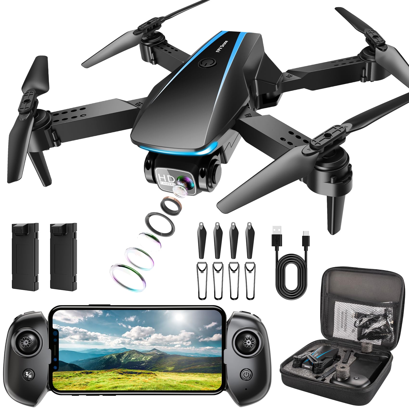 Oddire Drone with Camera - 1080P Drones for Adults with Trajectory Flight, Gravi
