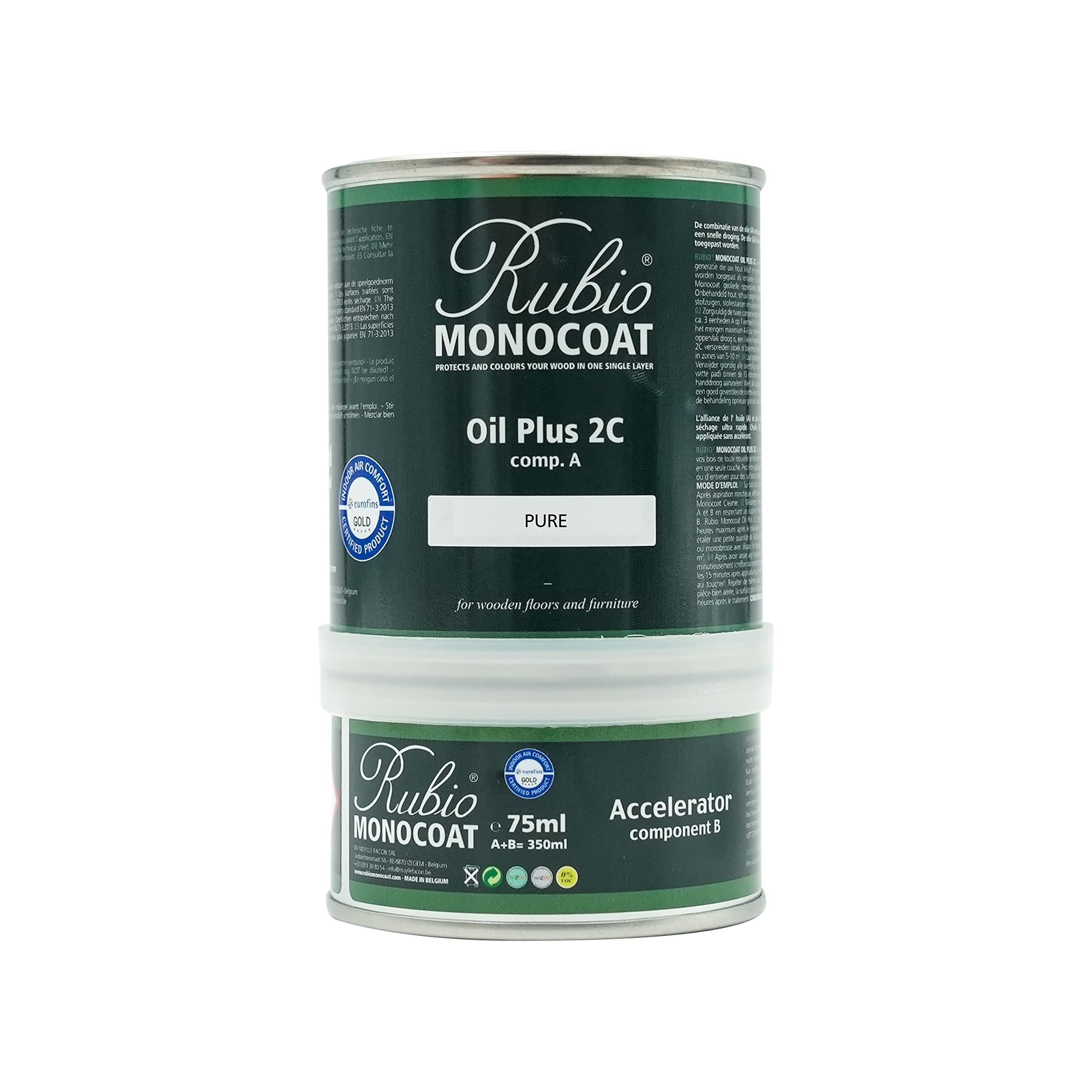 Rubio Monocoat Oil Plus 2C, 175 ft², Wood Stain, Pure, 350 mL | Includes Part B 