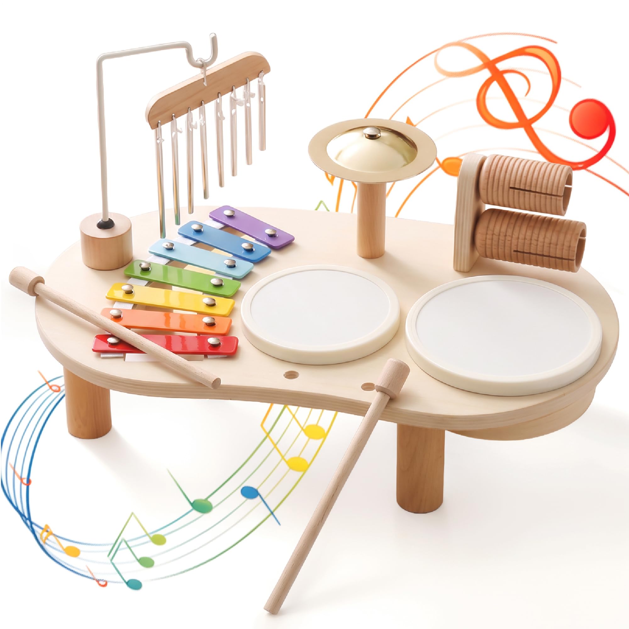 Wooden Drum Set for Toddlers 1-3, Montessori Musical Toy for Kids | First Birthd