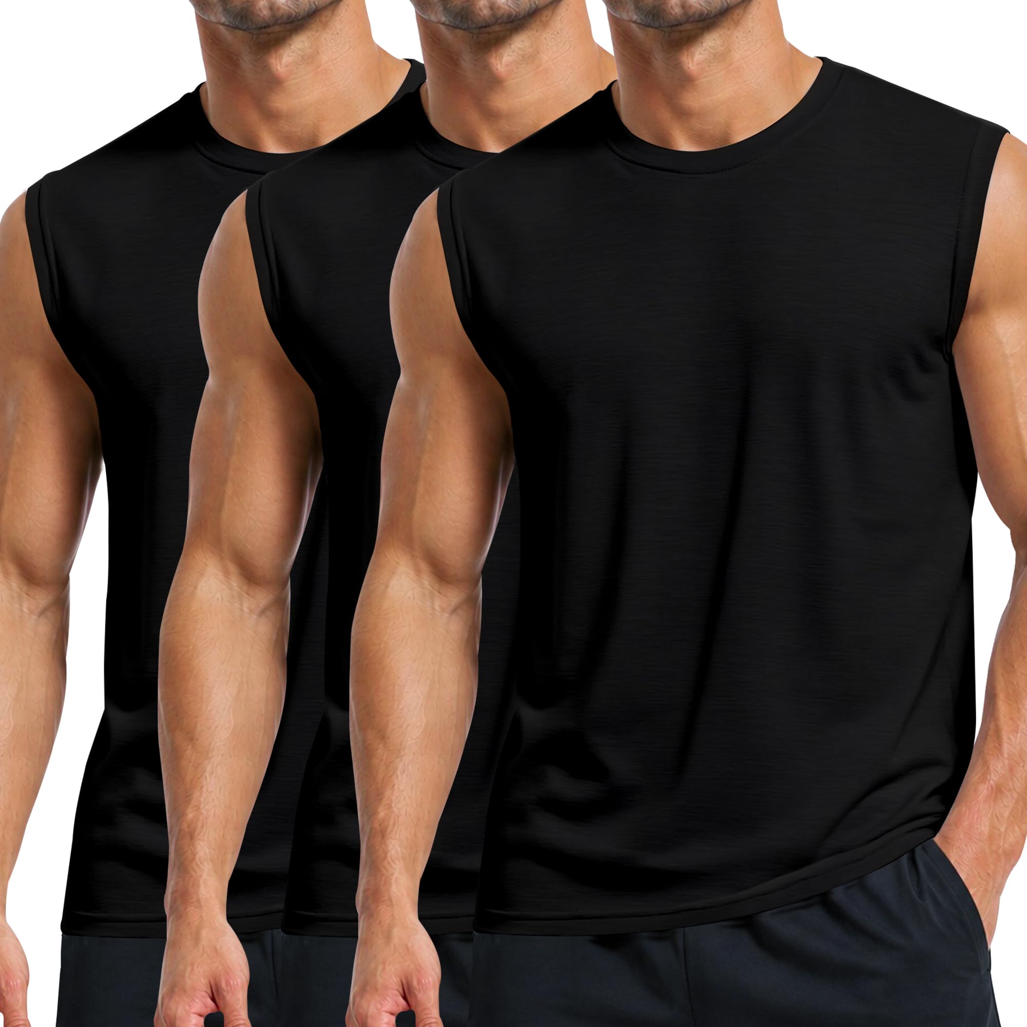 Holure Men's Cotton Gym Tank Tops, 1 or 3 Pack Sleeveless Workout T-Shirts, Musc