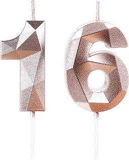 16th Birthday Candles,Number 16 Candles,Rose Gold Happy Birthday Candle for Cake,3D Design Cake Topper Decorations for Boy Girl Women Men Pet Birthday Party Wedding Anniversary Celebration Supplies
